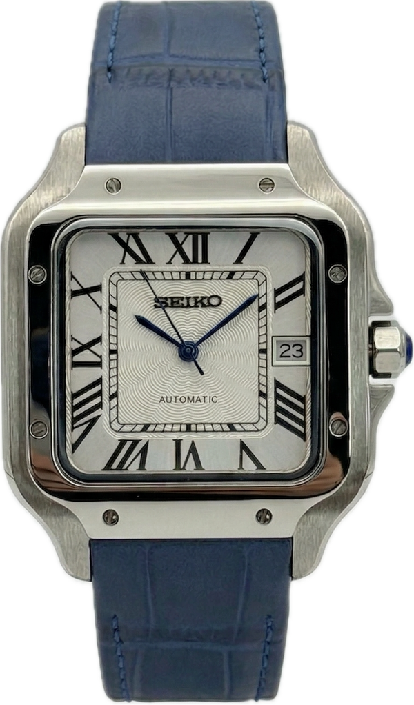 SeikCart Cadran Blanc Cuir Bleu